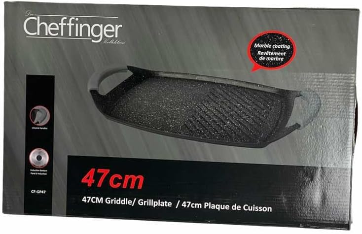 Cheffinger CF-GP47 Plaque de Grill en Aluminium Coulé avec Revêtement Marbre pour Induction