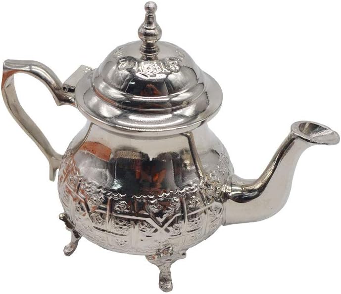 Service à Thé Marocain Complet, Théière avec Pieds 400 ml, Plateau avec Pieds Diamètre 32 cm et 6 Verres Colorés
