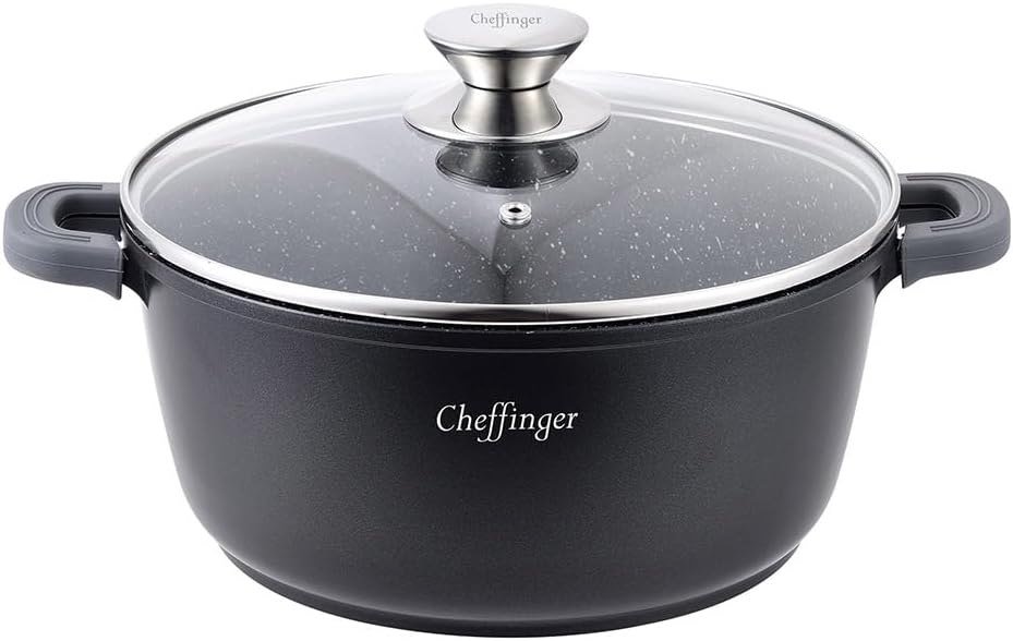 Casserole Cheffinger Aluminium Moulé 28cm - Induction - Revêtement Marbre 3 Couches
