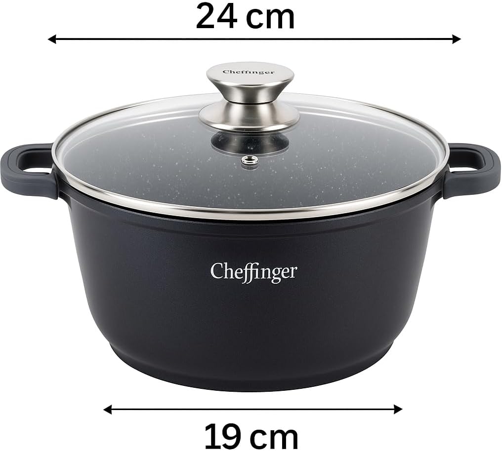 Cocotte Cheffinger Aluminium Moulé 24cm - Induction - Revêtement Marbre 3 Couches