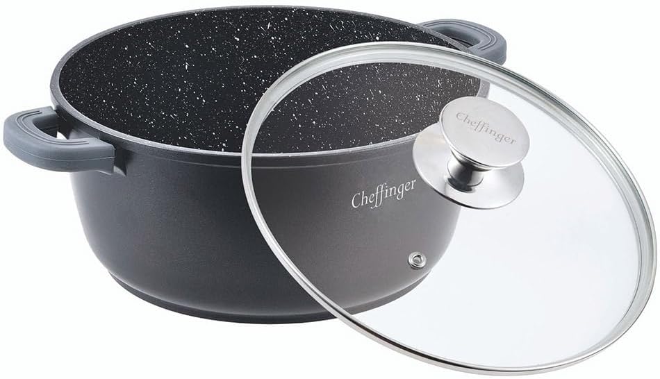 Casserole Cheffinger Aluminium Moulé 28cm - Induction - Revêtement Marbre 3 Couches