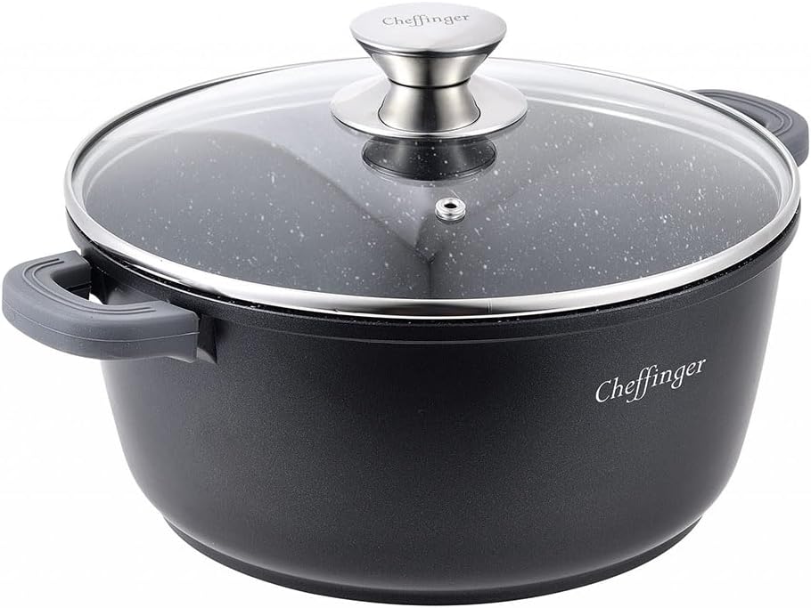 Casserole Cheffinger Aluminium Moulé 28cm - Induction - Revêtement Marbre 3 Couches