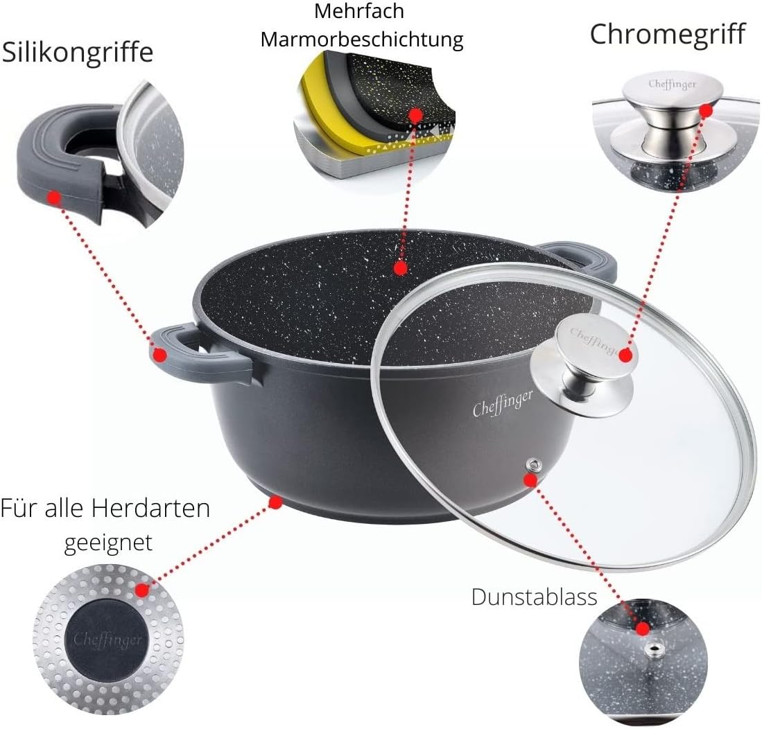 Cocotte Cheffinger 36cm 9,5L Aluminium Marbre - Induction Four 240°C