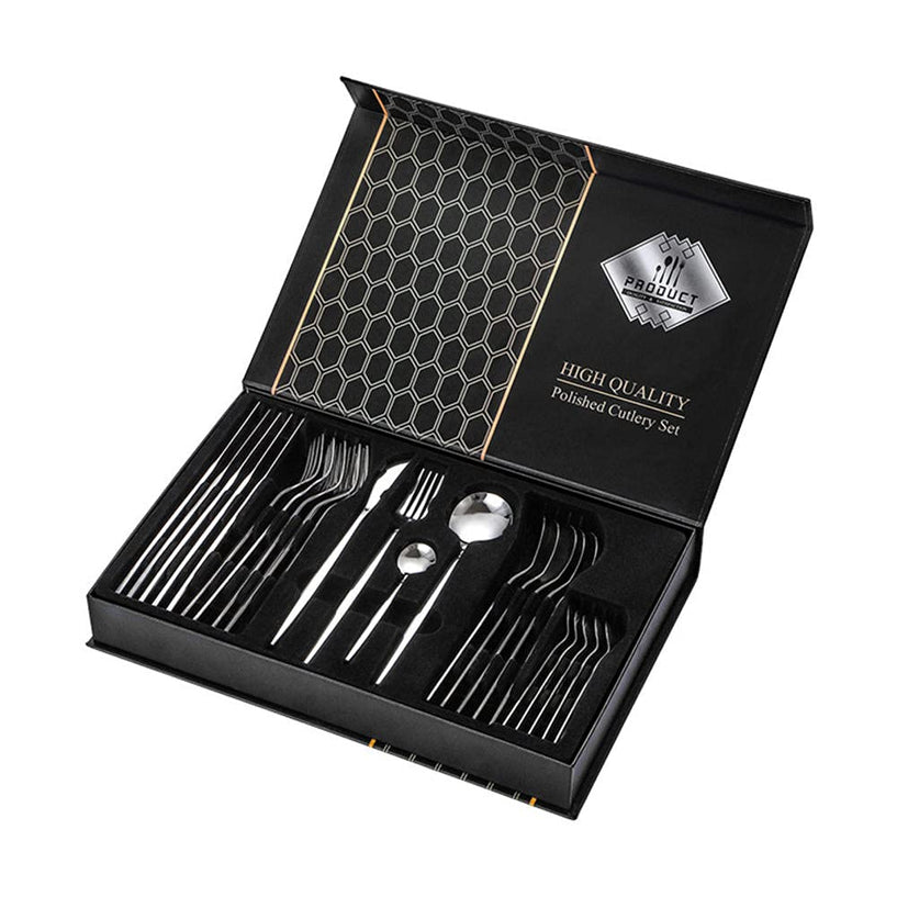 Set de Couverts 24 Pièces en Acier Inoxydable, Polissage Miroir, Service de Table Polyvalent pour Maison et Cuisine, Coffret Cadeau - Or