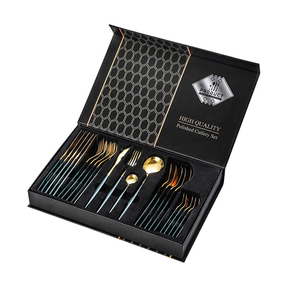 Cutlery Sets,24 Piece Stainless Steel Sets Mirror Polishing Dinnerware Sets Versatile Use for Home and Kitchen, Gift Sets - Gold