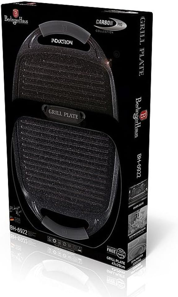 Plaque Grill Cheffinger 47cm Carbon Pro - Revêtement Marbre 3 Couches Induction