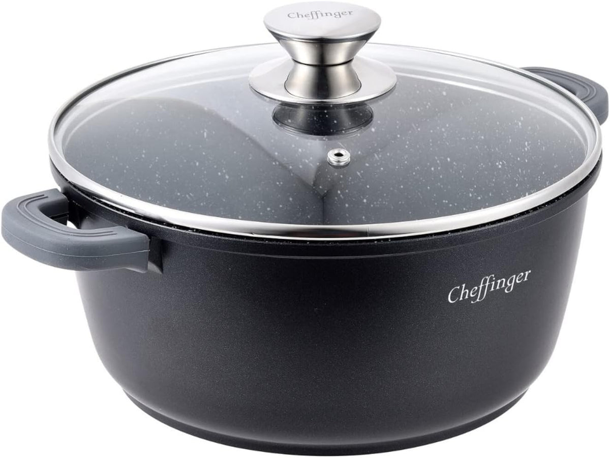 Cocotte Cheffinger Aluminium Moulé 24cm - Induction - Revêtement Marbre 3 Couches