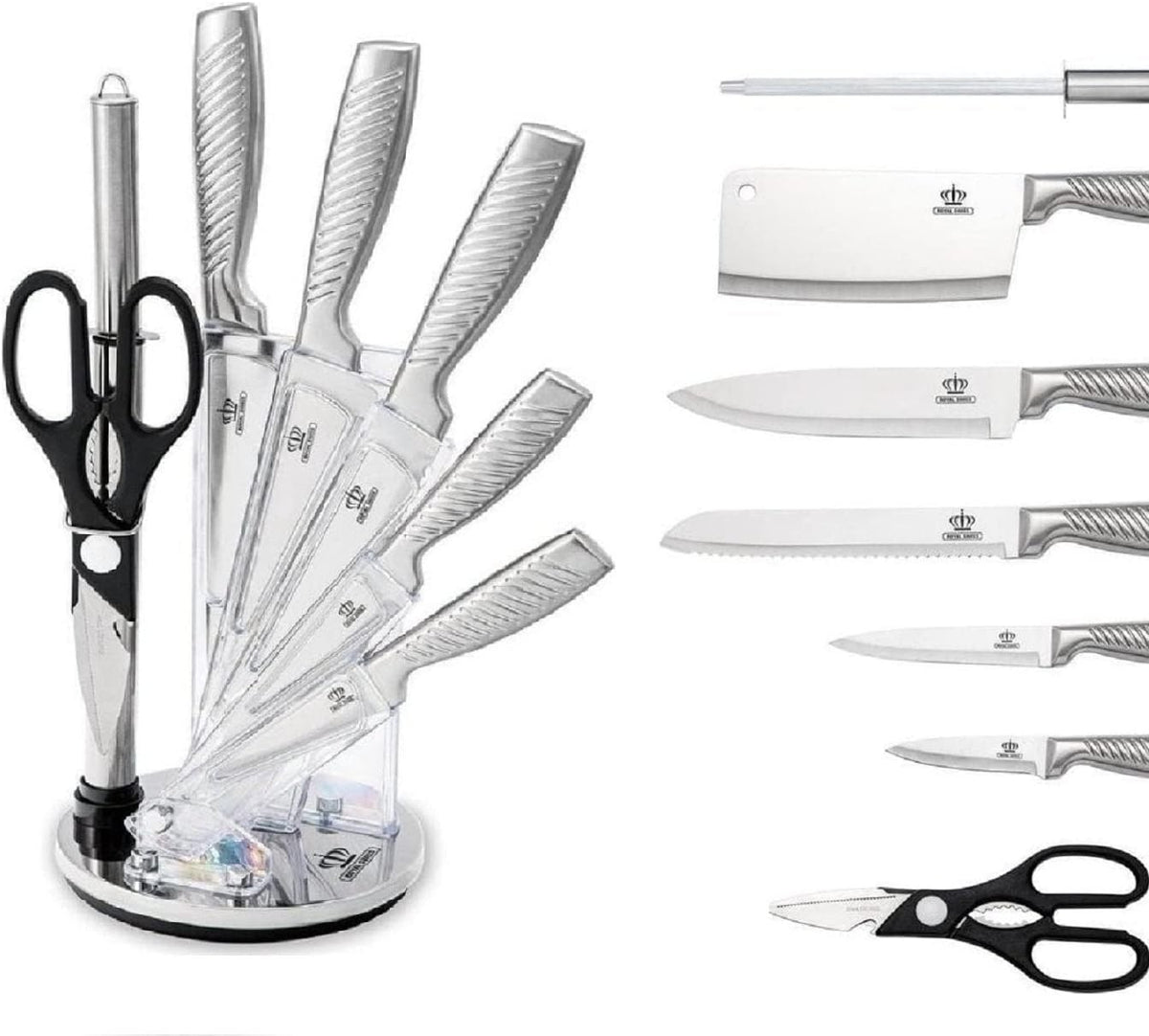 Set 8 Couteaux Royal Swiss Inox Argenté - Support Rotatif 360° Acrylique