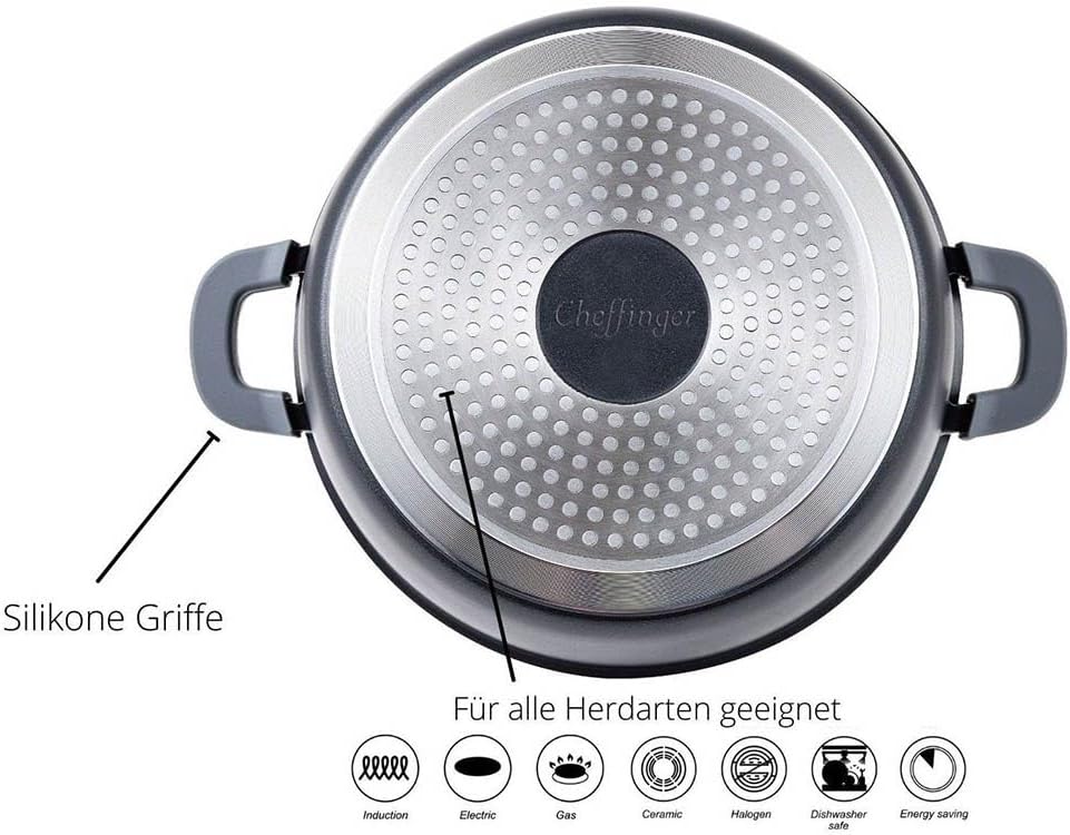 Casserole Cheffinger Aluminium Moulé 28cm - Induction - Revêtement Marbre 3 Couches