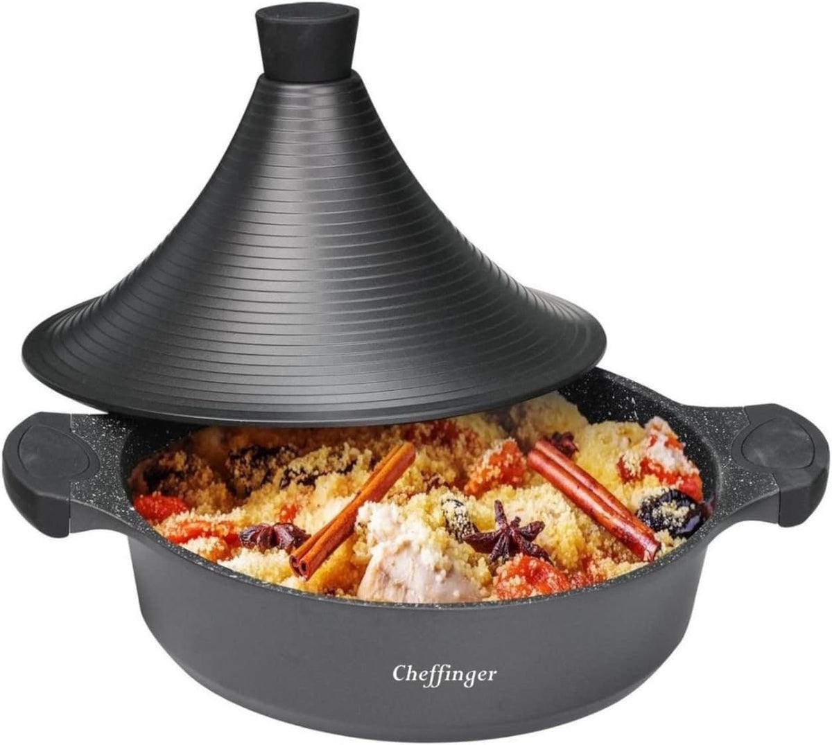 Tajine Cheffinger 28cm Aluminium Coulé Noir - Revêtement Marbre Induction