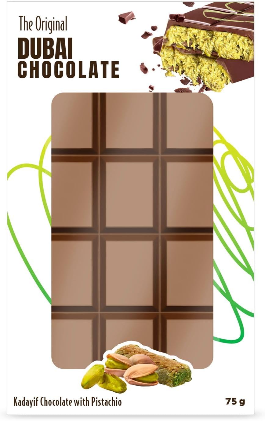 Chocolat de Dubaï Original Kadayif Pistache 75g - Chocolat au Lait Artisanal