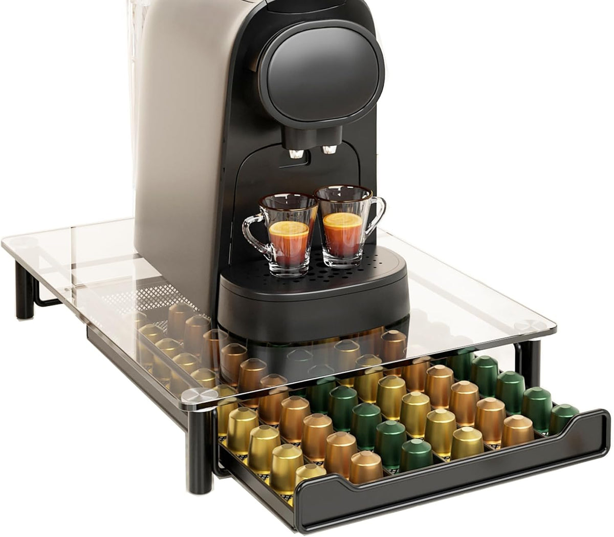 Tiroir Rangement Capsules Nespresso CHEFFINGER 60 - Verre Trempé Noir Métal