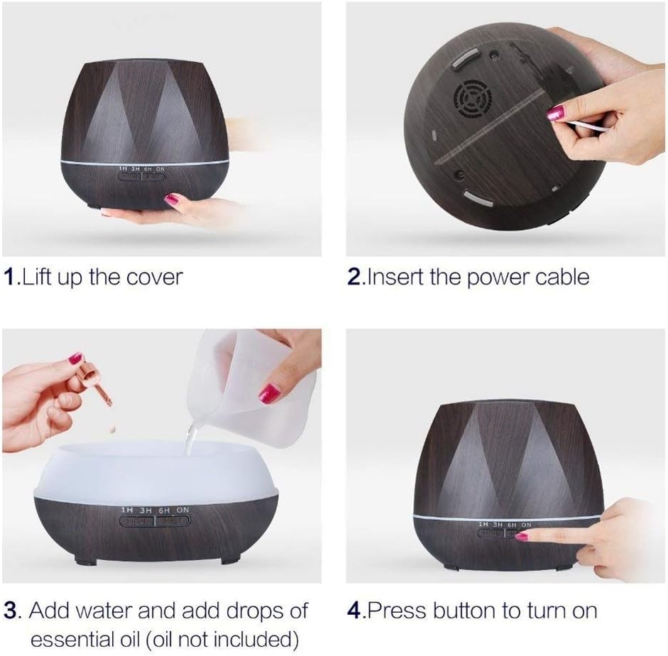 Humidificateur d'Air weiwei 500ML avec Télécommande, Diffuseur d'Huiles Essentielles, Brumisateur LED Aromathérapie (Couleur: Sans Télécommande Y Taille: AU)