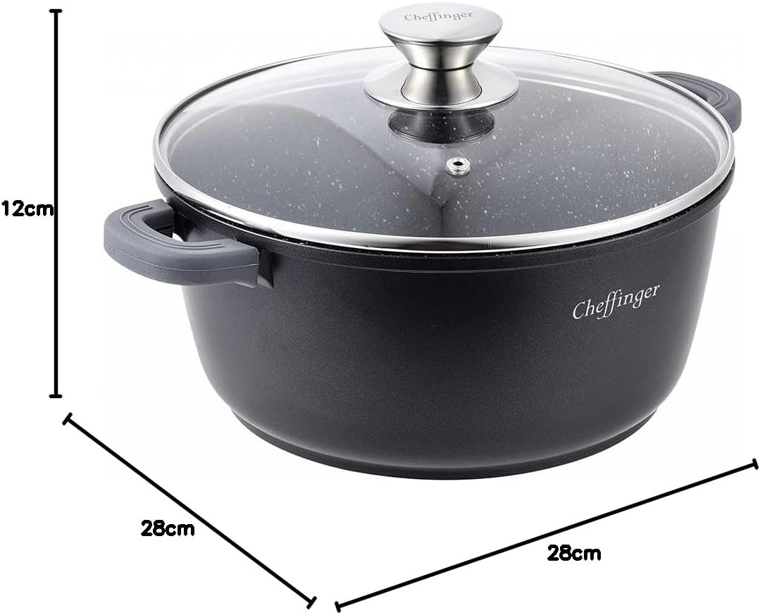 Casserole Cheffinger Aluminium Moulé 28cm - Induction - Revêtement Marbre 3 Couches