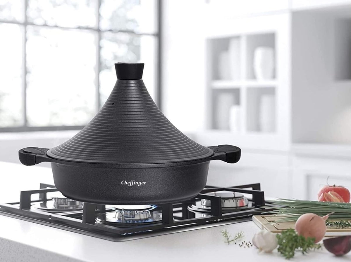 Tajine Cheffinger 28cm Aluminium Coulé Noir - Revêtement Marbre Induction