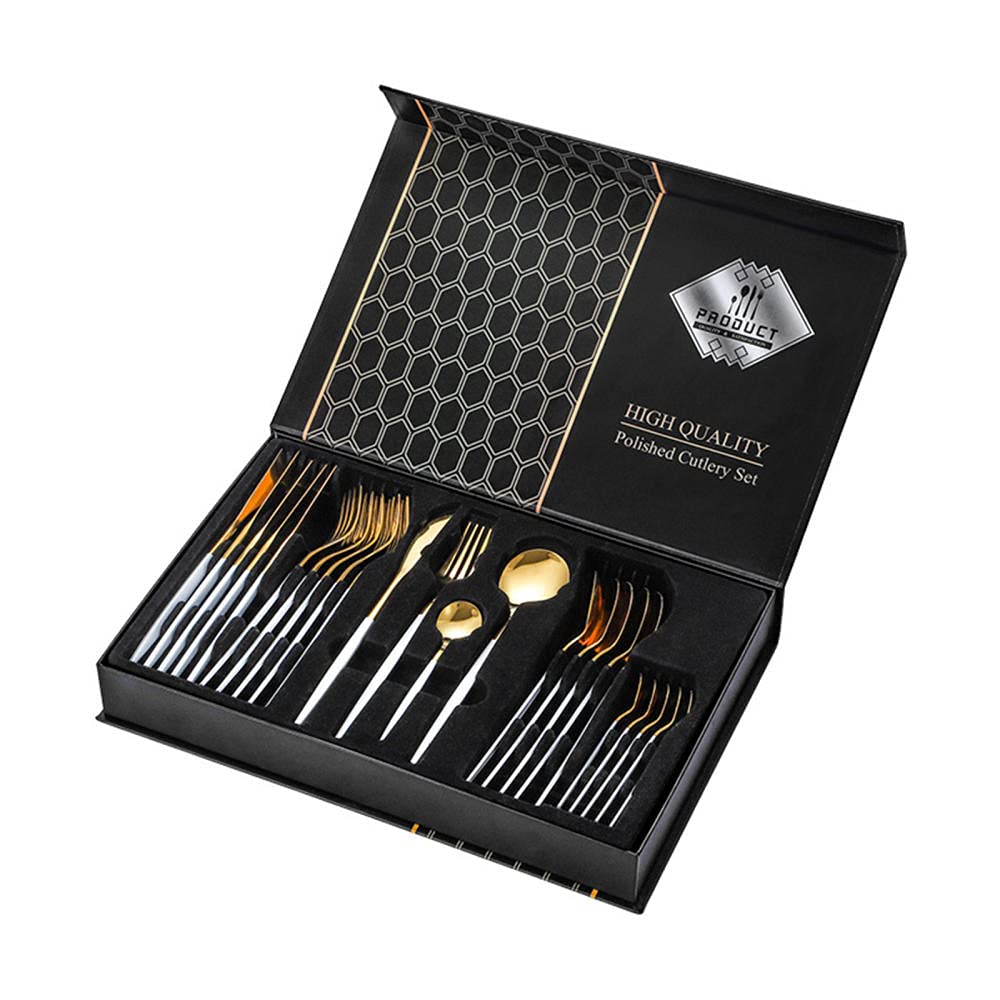 Cutlery Sets,24 Piece Stainless Steel Sets Mirror Polishing Dinnerware Sets Versatile Use for Home and Kitchen, Gift Sets - Gold