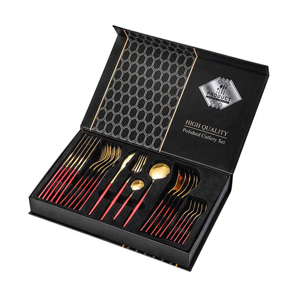 Cutlery Sets,24 Piece Stainless Steel Sets Mirror Polishing Dinnerware Sets Versatile Use for Home and Kitchen, Gift Sets - Gold