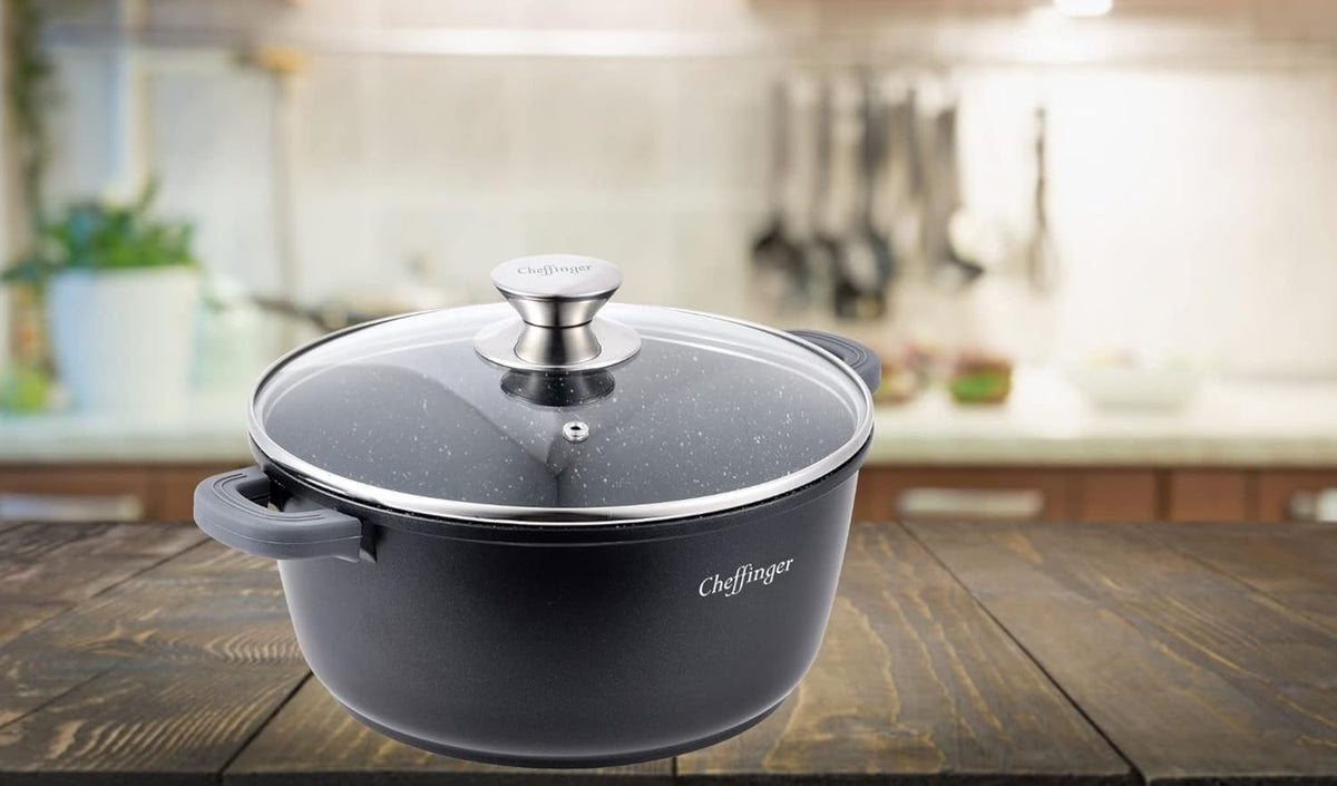 Cocotte Cheffinger Aluminium Moulé 24cm - Induction - Revêtement Marbre 3 Couches