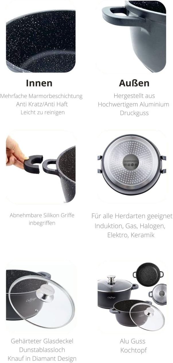 Cocotte Cheffinger 36cm 9,5L Aluminium Marbre - Induction Four 240°C