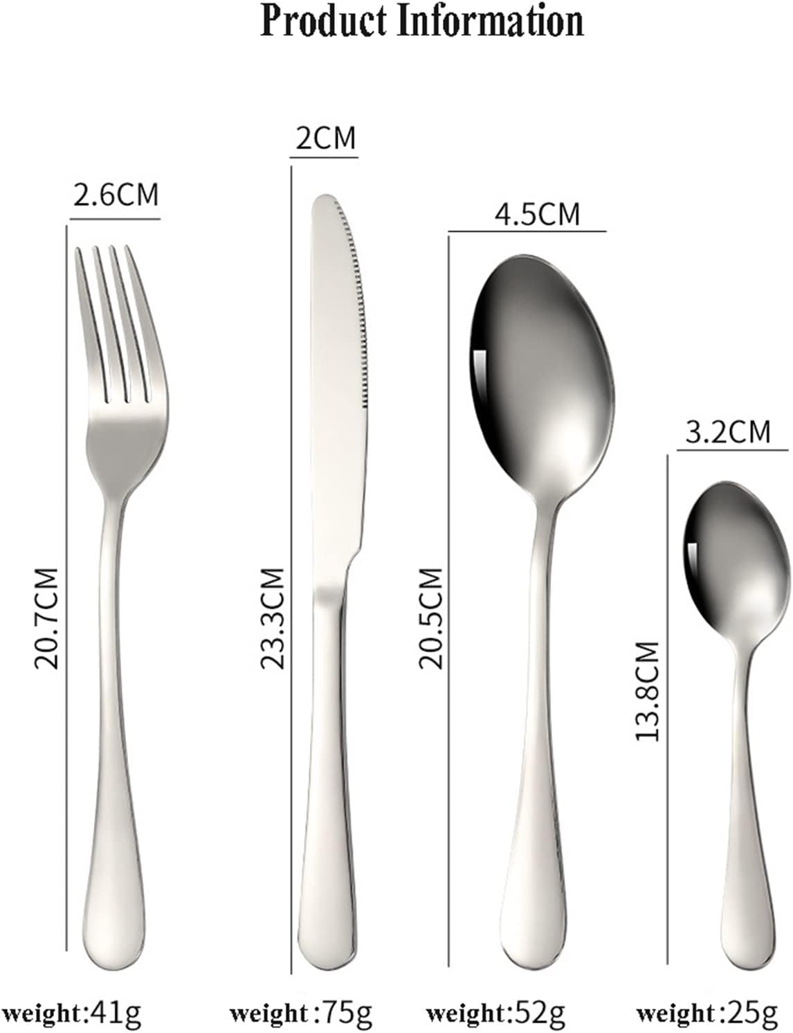 Set Couverts Inox 24 Pièces - Service de Table 6 Personnes Couteau Fourchette Cuillère