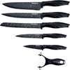 Set de 6 Couteaux de Cuisine en Acier Inoxydable, Revêtement Marbre Antiadhésif, Couteaux Noirs, 6 Couteaux Ultra Tranchants, Ustensiles de Cuisine, Éplucheur