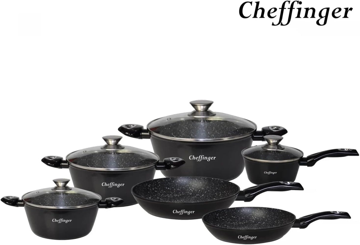 Batterie Cuisine Cheffinger 10 Pièces Marbre - Induction Antiadhésif Sans PFOA