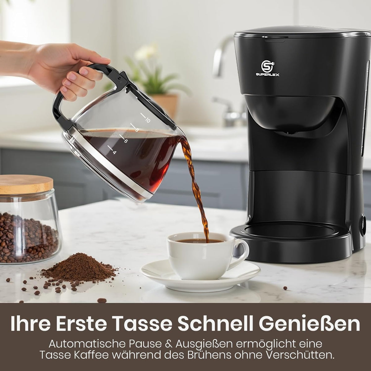 Cafetière Filtre SUPERLEX 1,25L 10 Tasses Noire - Arrêt Auto 600W Verseuse Verre