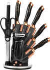Set 9 Couteaux Cheffinger Marbre Or Noir - Bloc Support Aiguiseur Complet