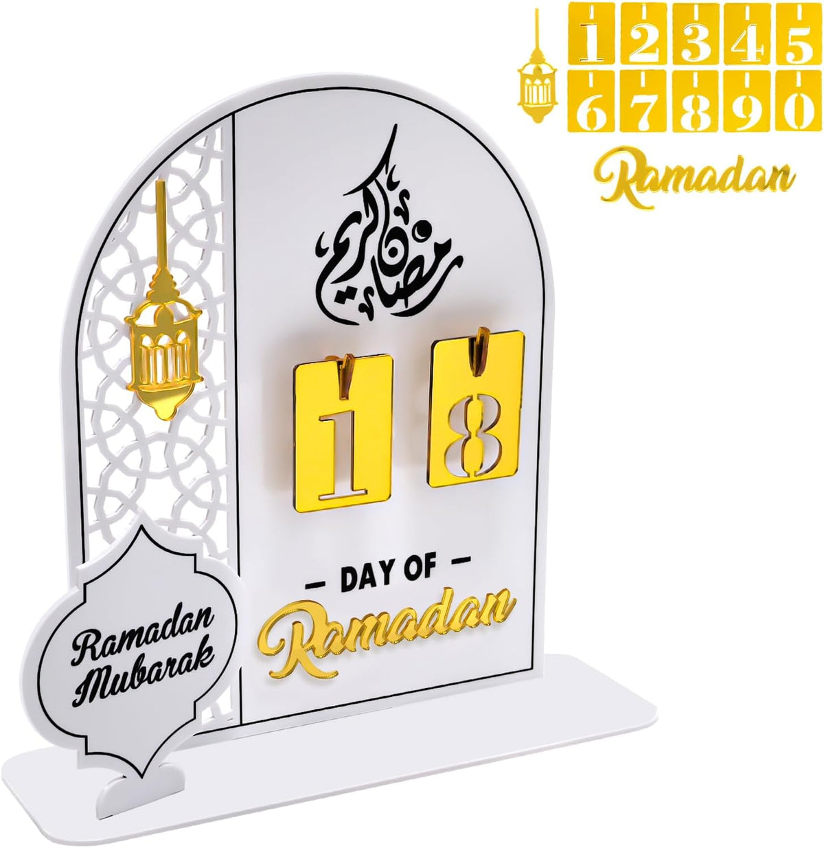 Calendrier Ramadan en Acrylique, Calendrier Compte à Rebours Ramadan, Décoration Calendrier de l'Avent Ramadan (Blanc)