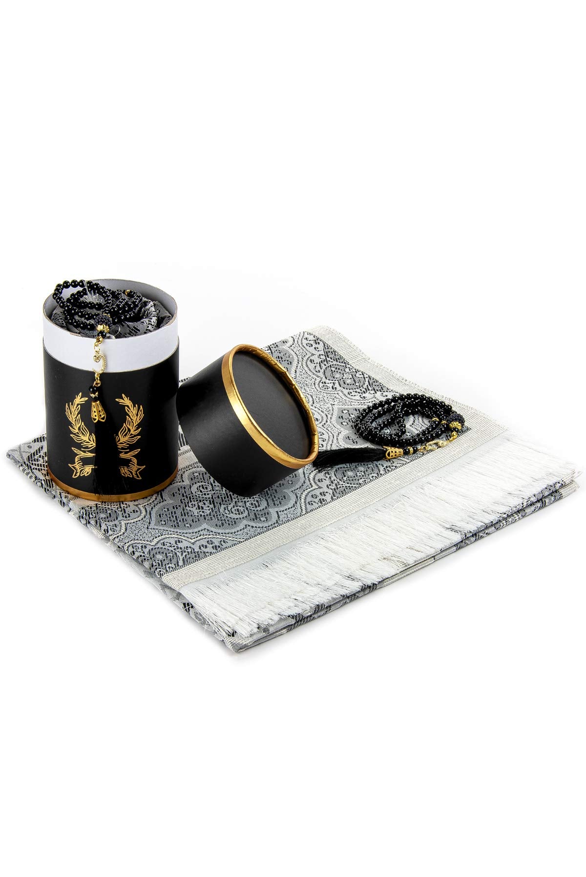 Ihvan Online Muslim Prayer Mat with Stylish Design Gift Box | Janamaz | Sajadah | Taffeta Fabric Prayer Mat, White