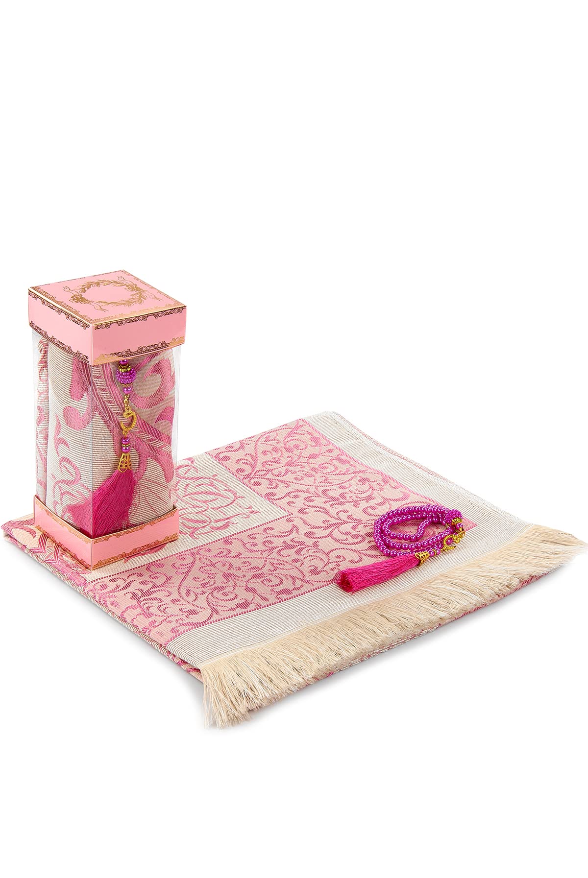 Ihvan Online Muslim Prayer Mat with Stylish Design Gift Box | Janamaz | Sajadah | Taffeta Fabric Prayer Mat, White