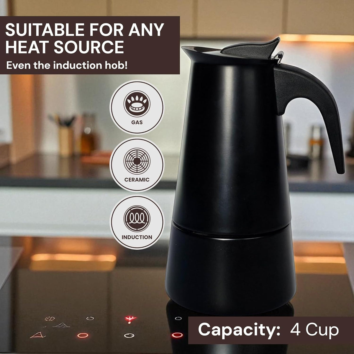 Cafetière Moka Italienne Royal Swiss 4 Tasses Noire - Compatible Induction