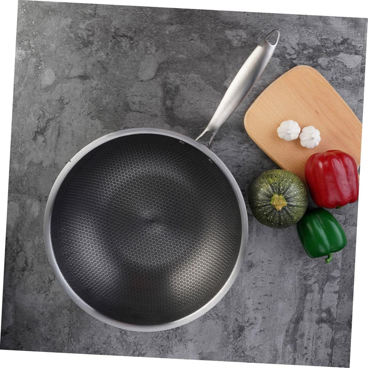 Wok Zerodeko Acier Inoxydable 34cm - Structure Nid d'Abeille Antiadhésif Induction