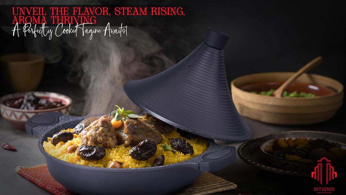 Tajine Marocain 28cm Induction - Aluminium 4,2L Antiadhésif - Couvercle Auto-Arrosant