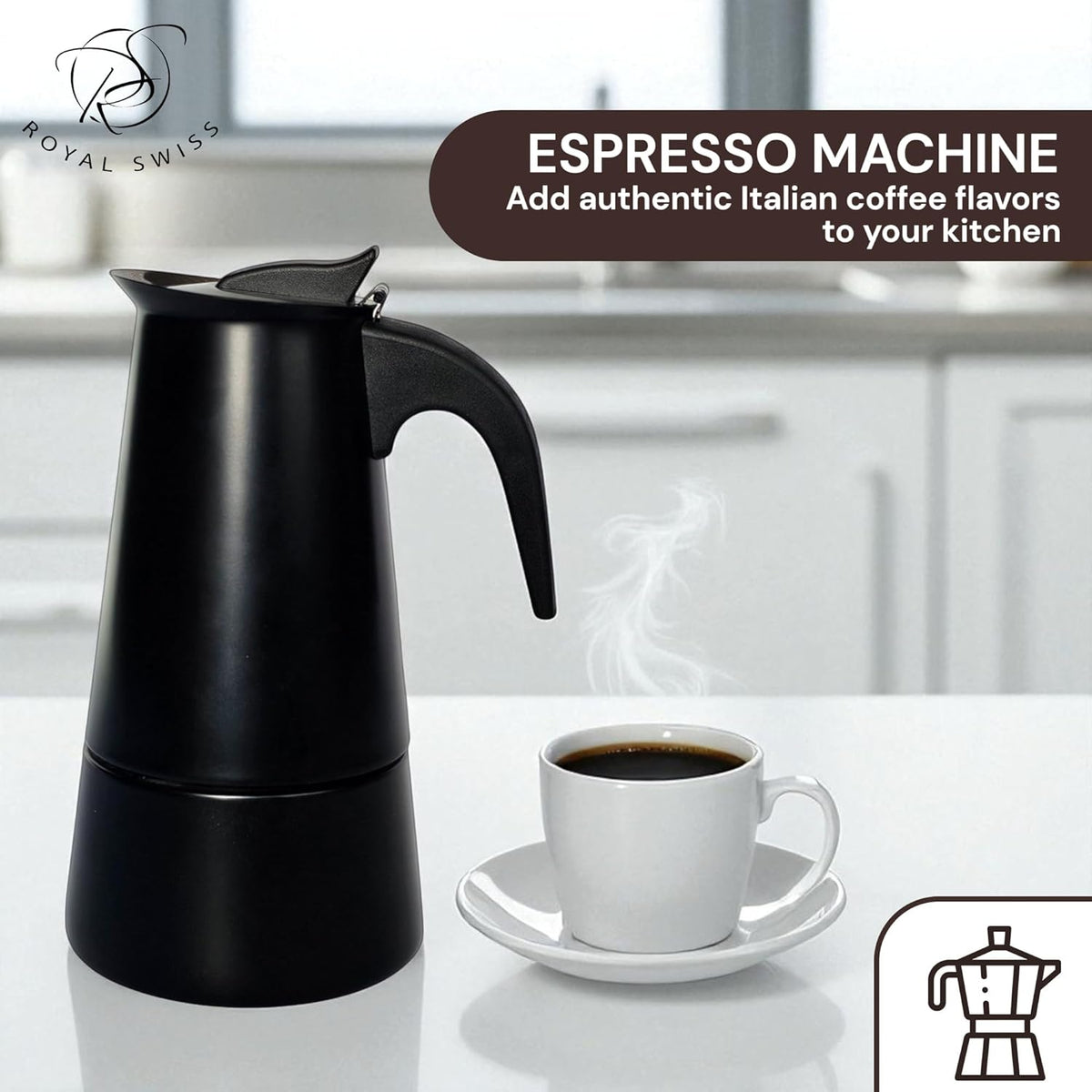 Cafetière Italienne Moka Royal Swiss 9 Tasses - Aluminium Noir - Induction