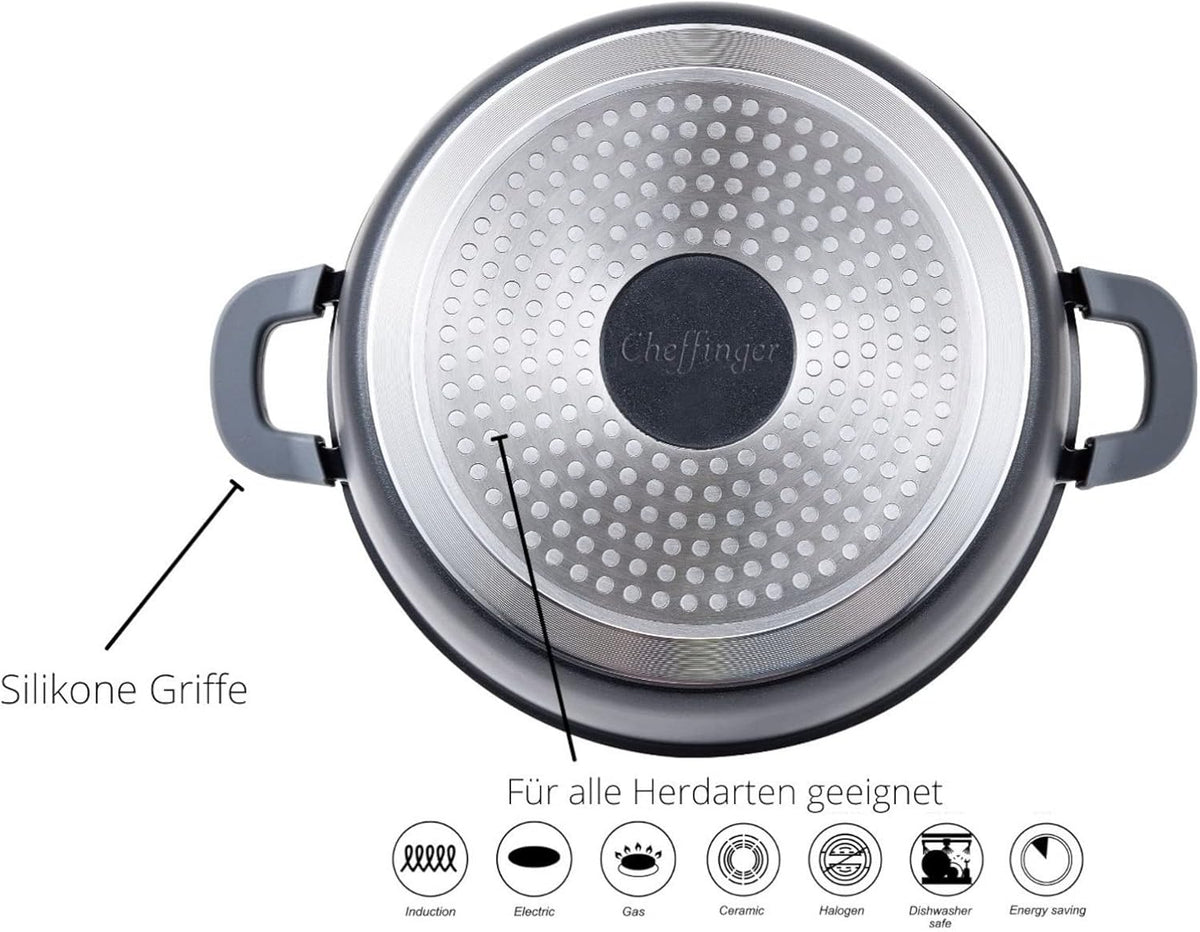 Cocotte Cheffinger Aluminium Moulé 24cm - Induction - Revêtement Marbre 3 Couches