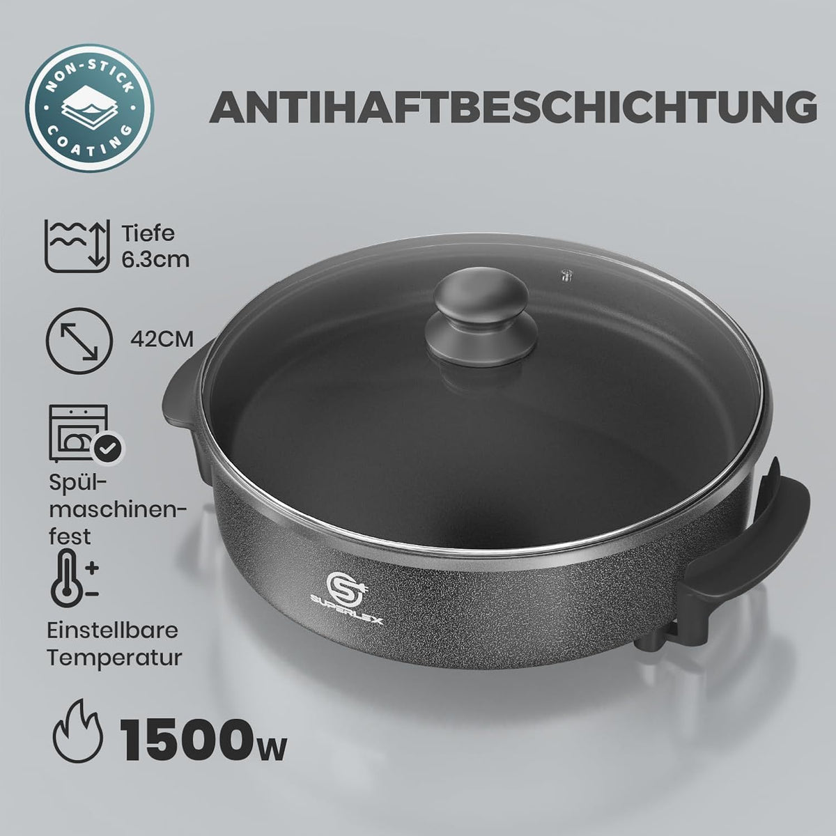 Poêle Électrique Multifonction CHEFFINGER PZP42 1500W - 5 Températures Antiadhésif