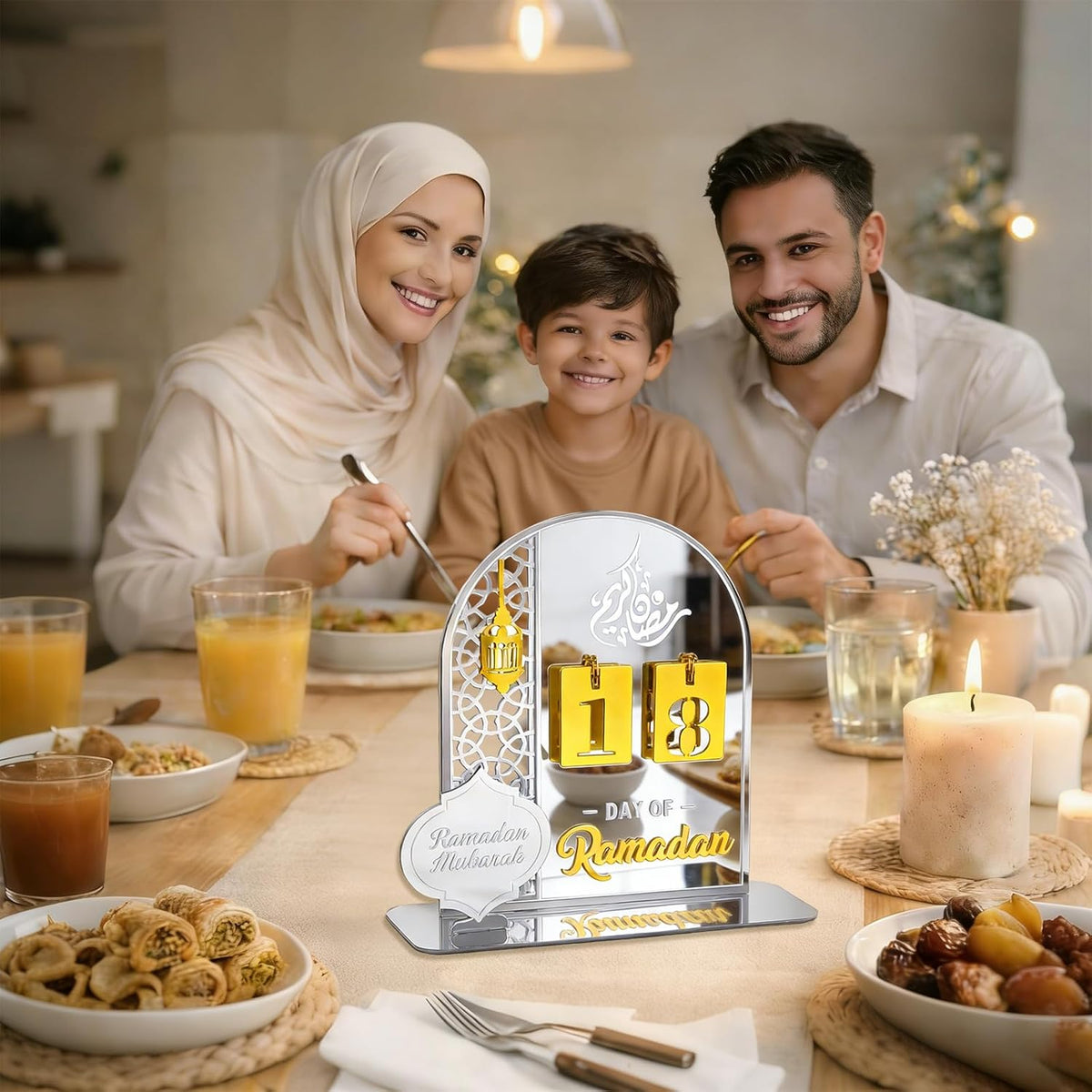 Calendrier Ramadan en Acrylique, Calendrier Compte à Rebours Ramadan, Décoration Calendrier de l'Avent Ramadan (Blanc)