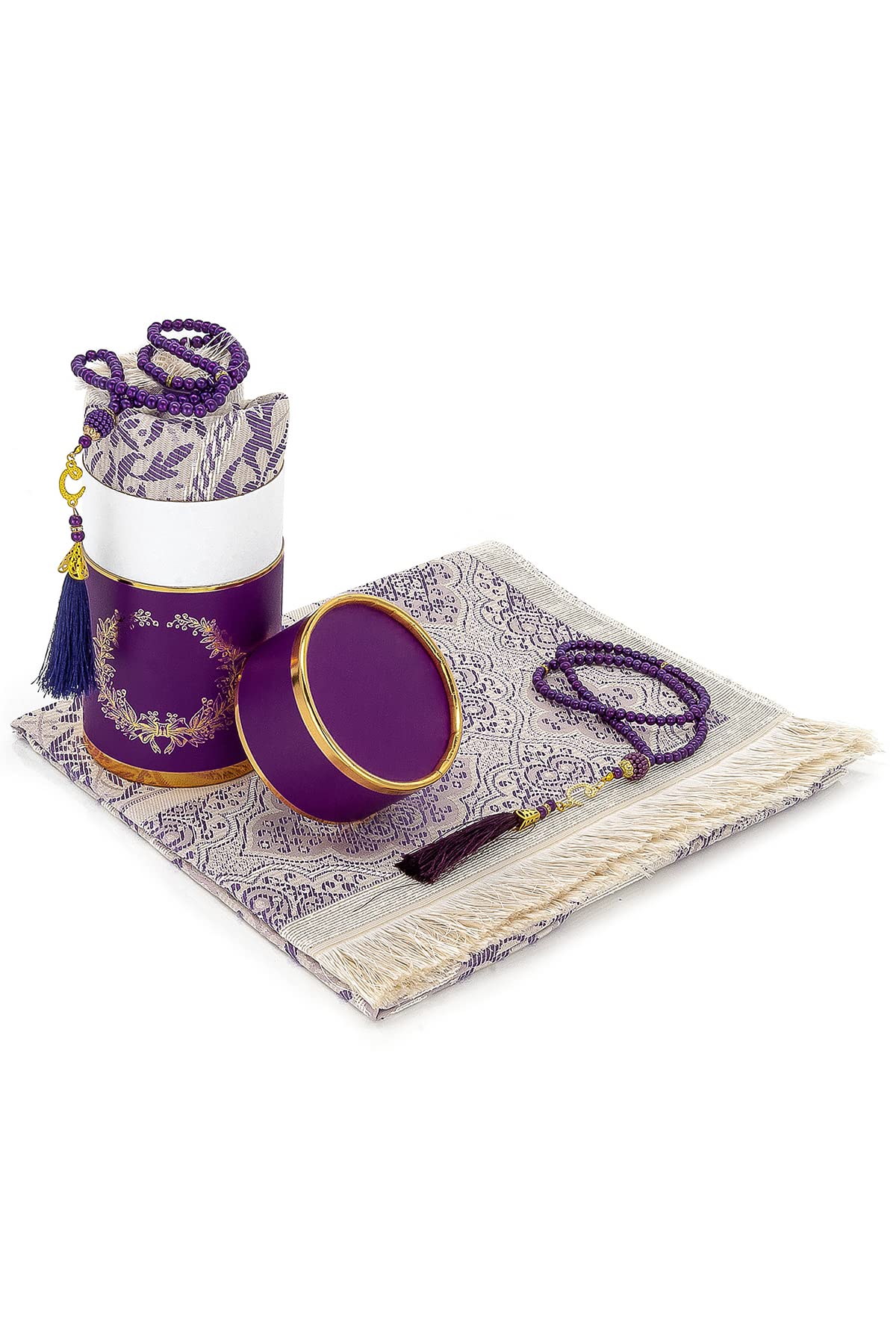 Ihvan Online Muslim Prayer Mat with Stylish Design Gift Box | Janamaz | Sajadah | Taffeta Fabric Prayer Mat, White