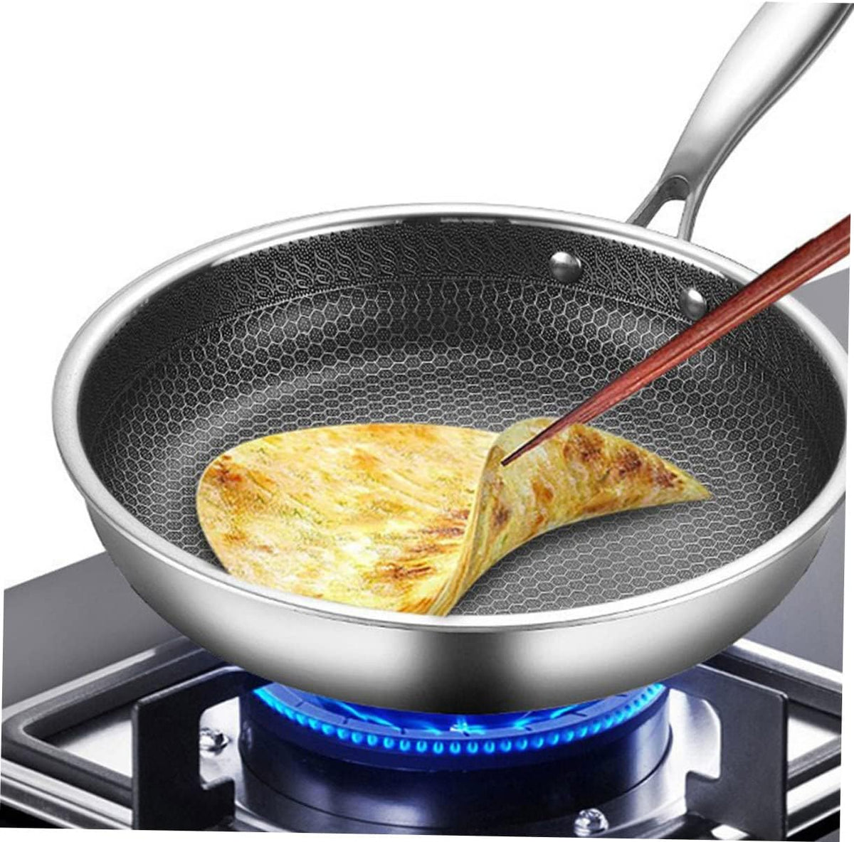Wok Zerodeko Acier Inoxydable 34cm - Structure Nid d'Abeille Antiadhésif Induction