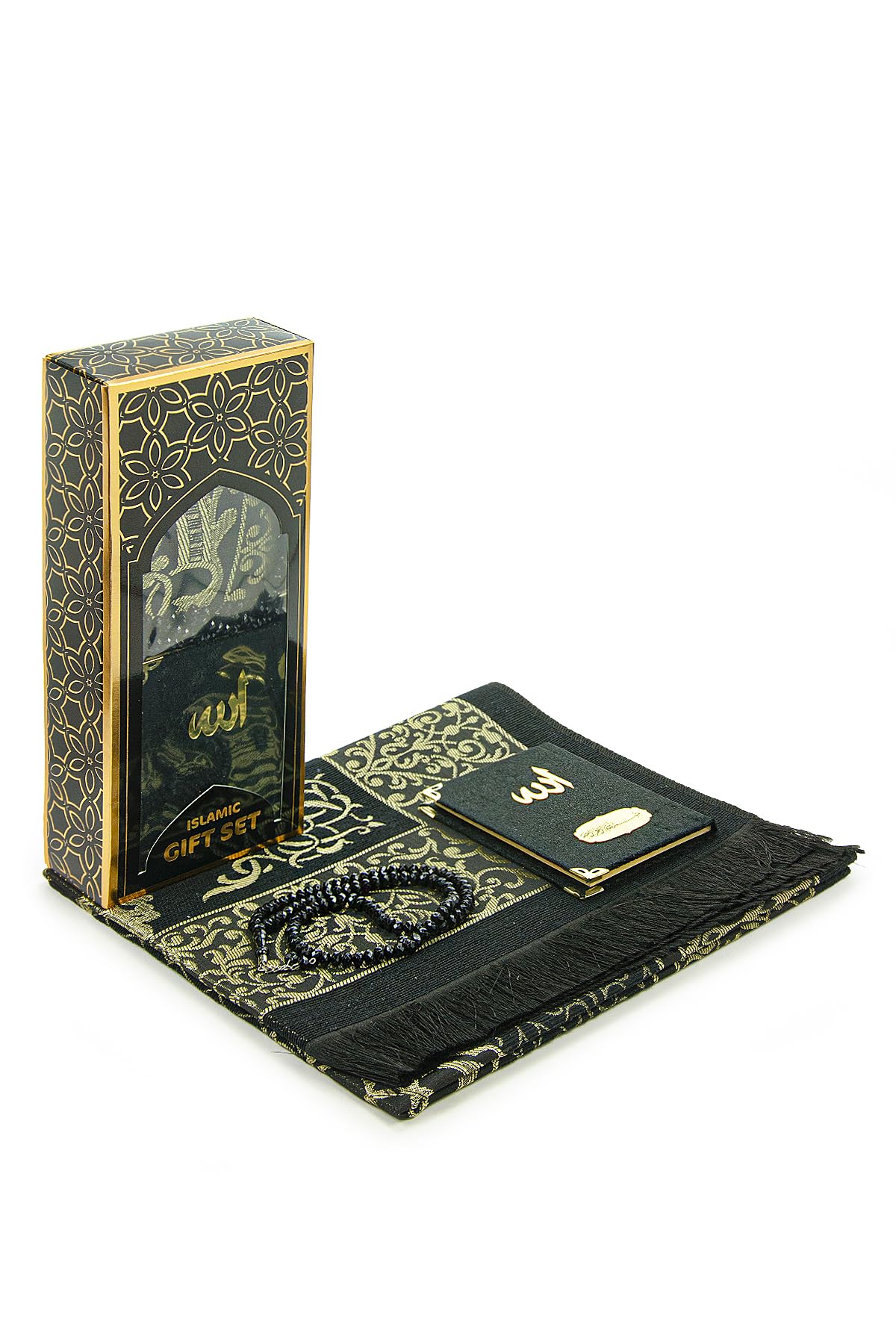 Muslim Prayer Mat and Beads with Elegant Cylindrical Gift Box | Janamaz | Sajjadah | Soft Islamic | Gift Set | Pink Taffeta