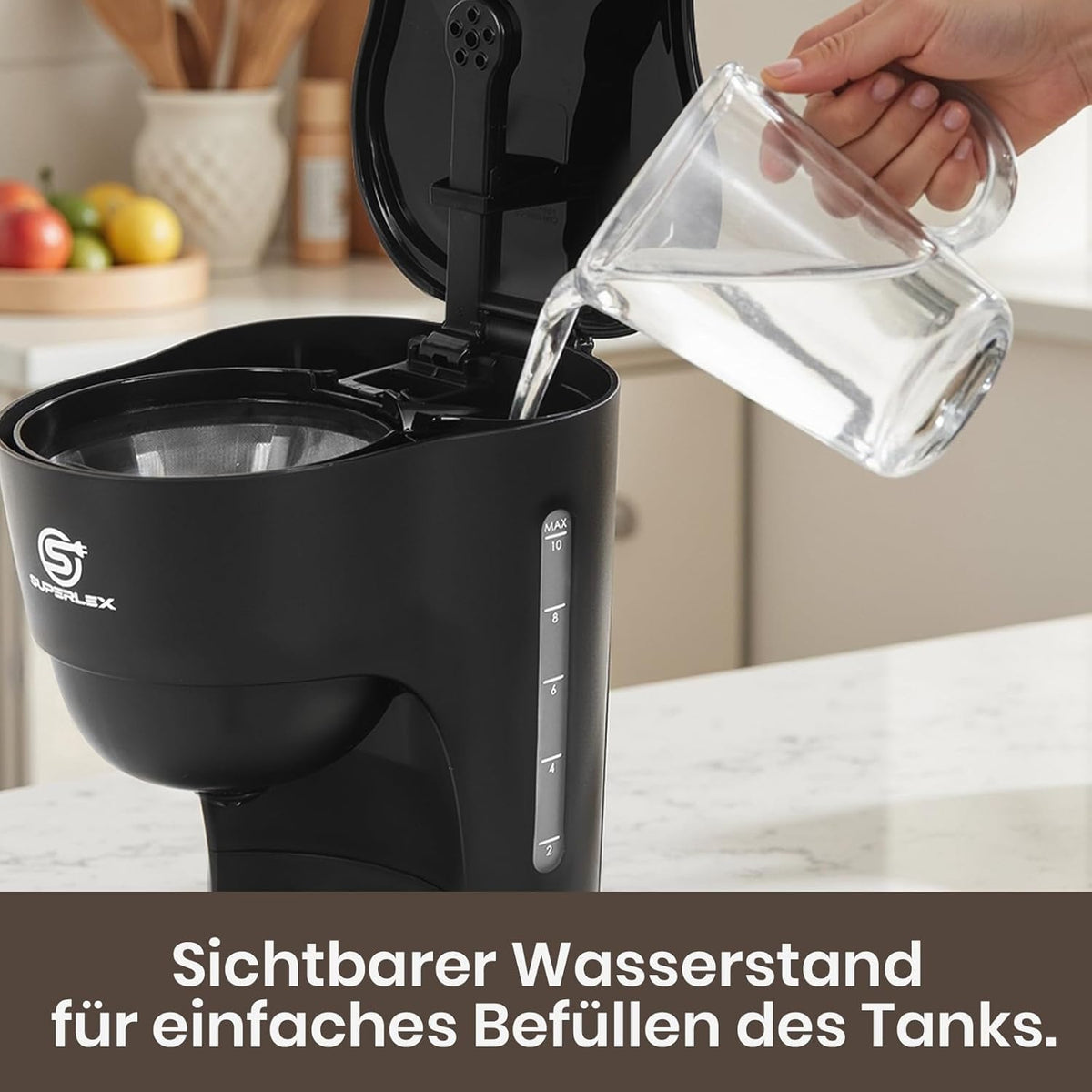 Cafetière Filtre SUPERLEX 1,25L 10 Tasses Noire - Arrêt Auto 600W Verseuse Verre