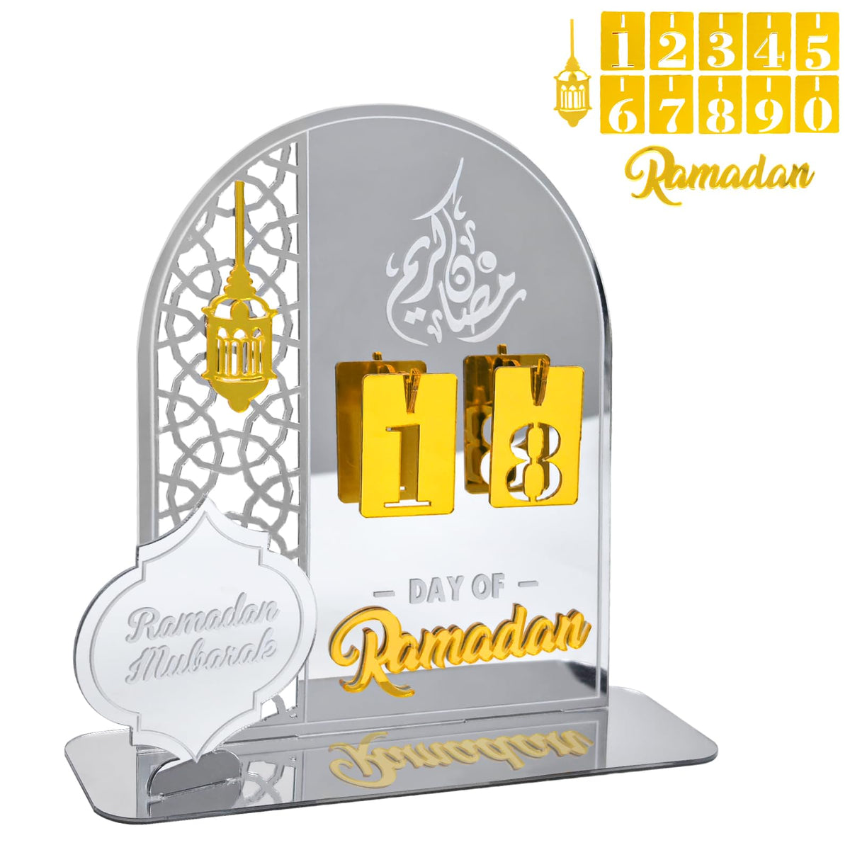 Acrylic Ramadan Calendar, Ramadan Countdown Calendar, Ramadan Advent Calendar Decoration (White)