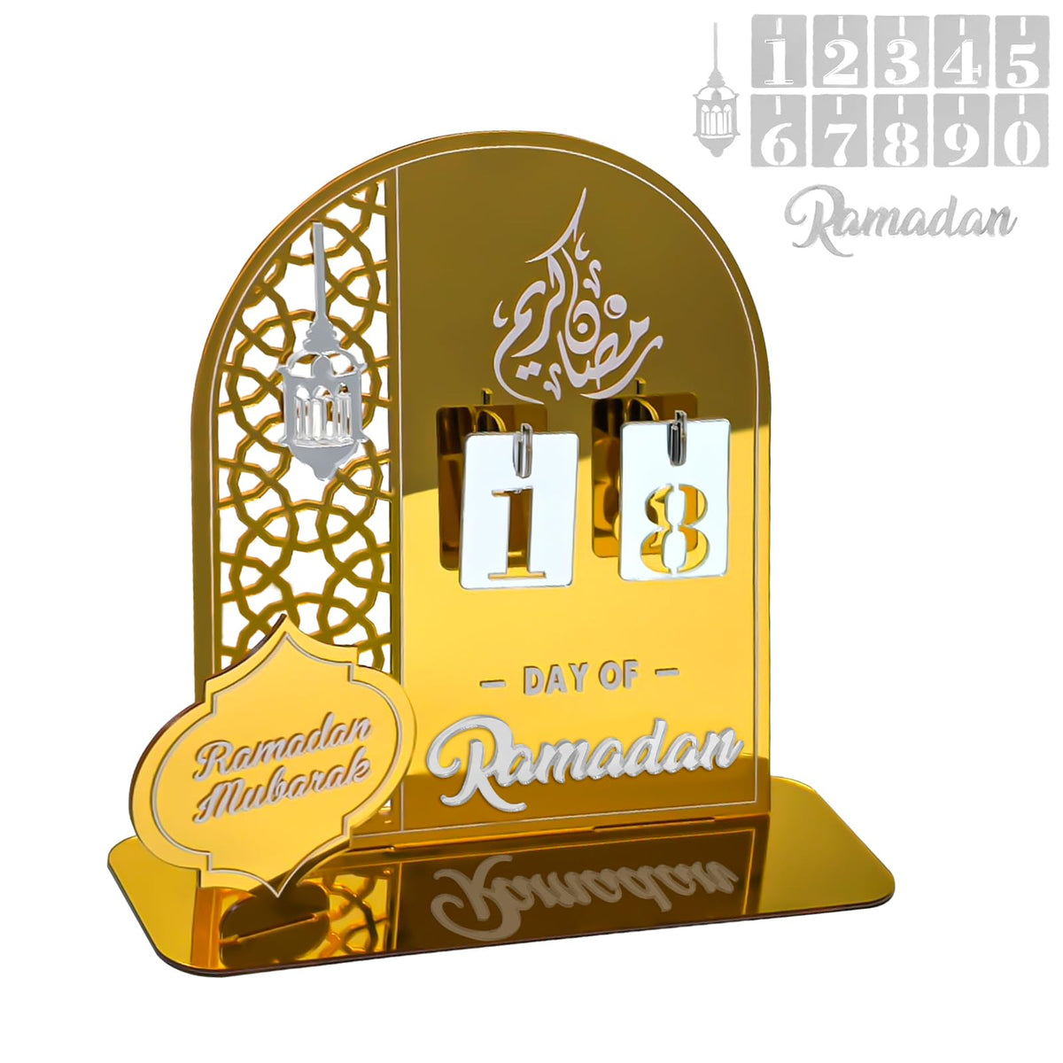 Calendrier Ramadan en Acrylique, Calendrier Compte à Rebours Ramadan, Décoration Calendrier de l'Avent Ramadan (Blanc)