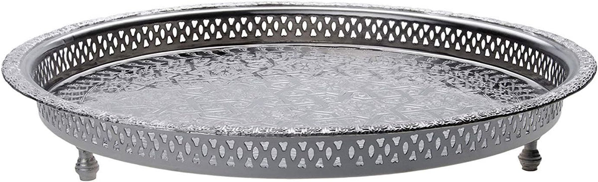 Service à Thé Marocain Complet, Théière avec Pieds 400 ml, Plateau avec Pieds Diamètre 32 cm et 6 Verres Colorés