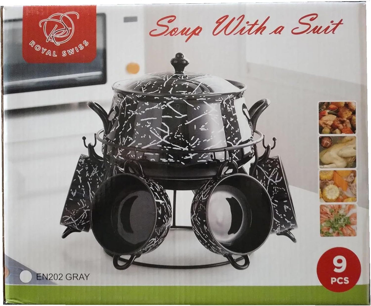 Royal Swiss Set 9 Pièces Tureen - Casseroles Induction Antiadhésif Marbre