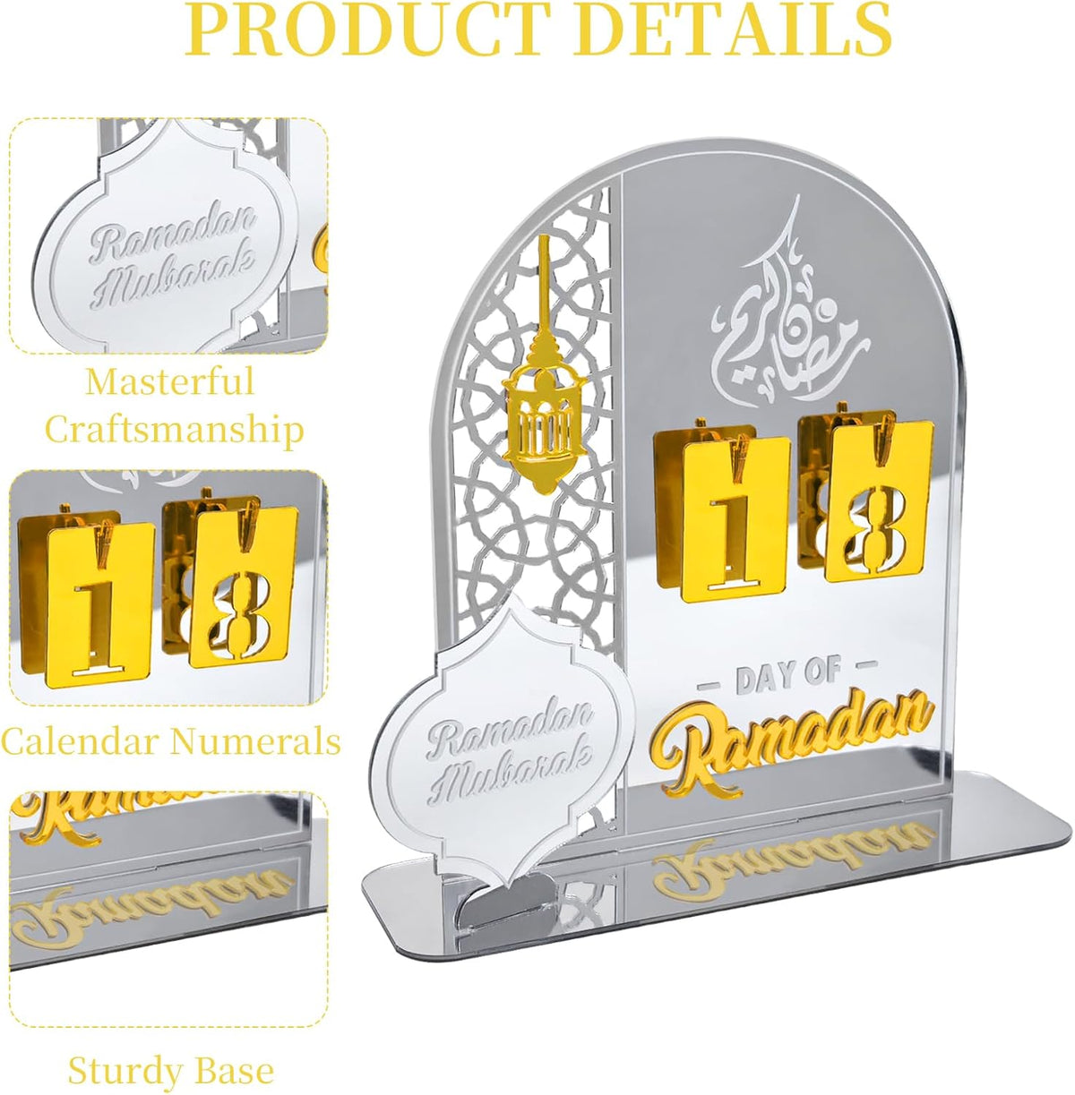 Calendrier Ramadan en Acrylique, Calendrier Compte à Rebours Ramadan, Décoration Calendrier de l'Avent Ramadan (Blanc)