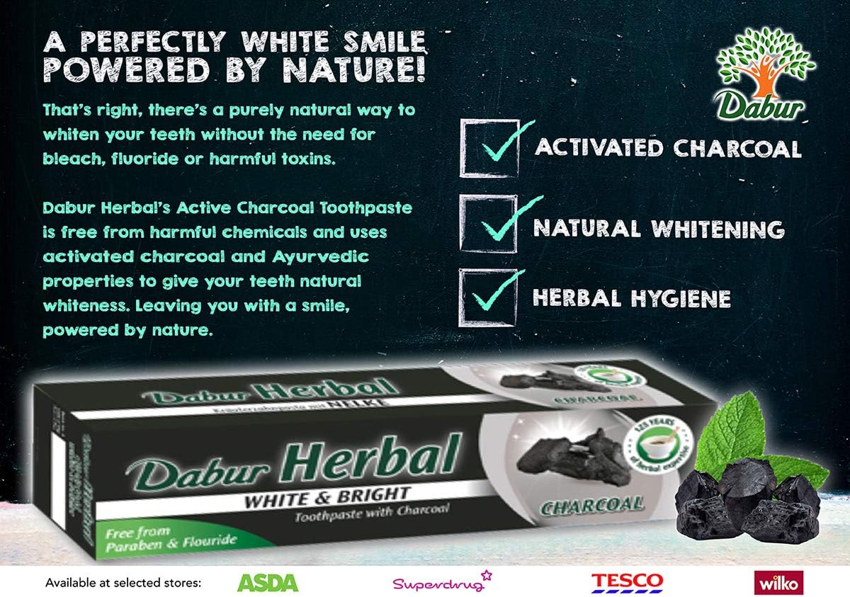 Dentifrice Herbal Charbon Actif Dabur - Lot de 3x100ml - Blanchissant Ayurvédique
