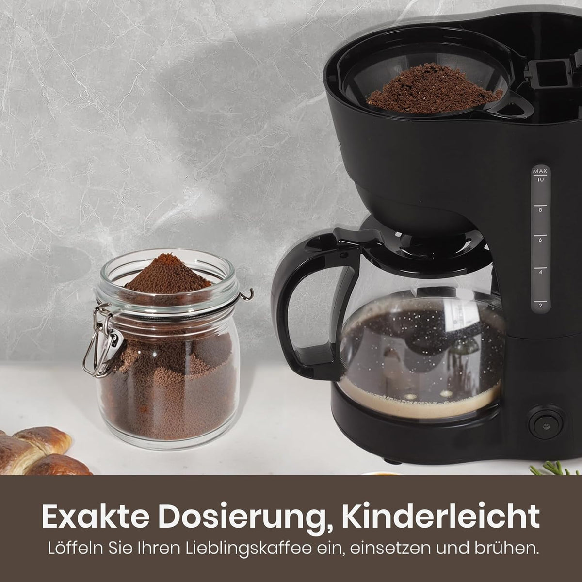 Cafetière Filtre SUPERLEX 1,25L 10 Tasses Noire - Arrêt Auto 600W Verseuse Verre