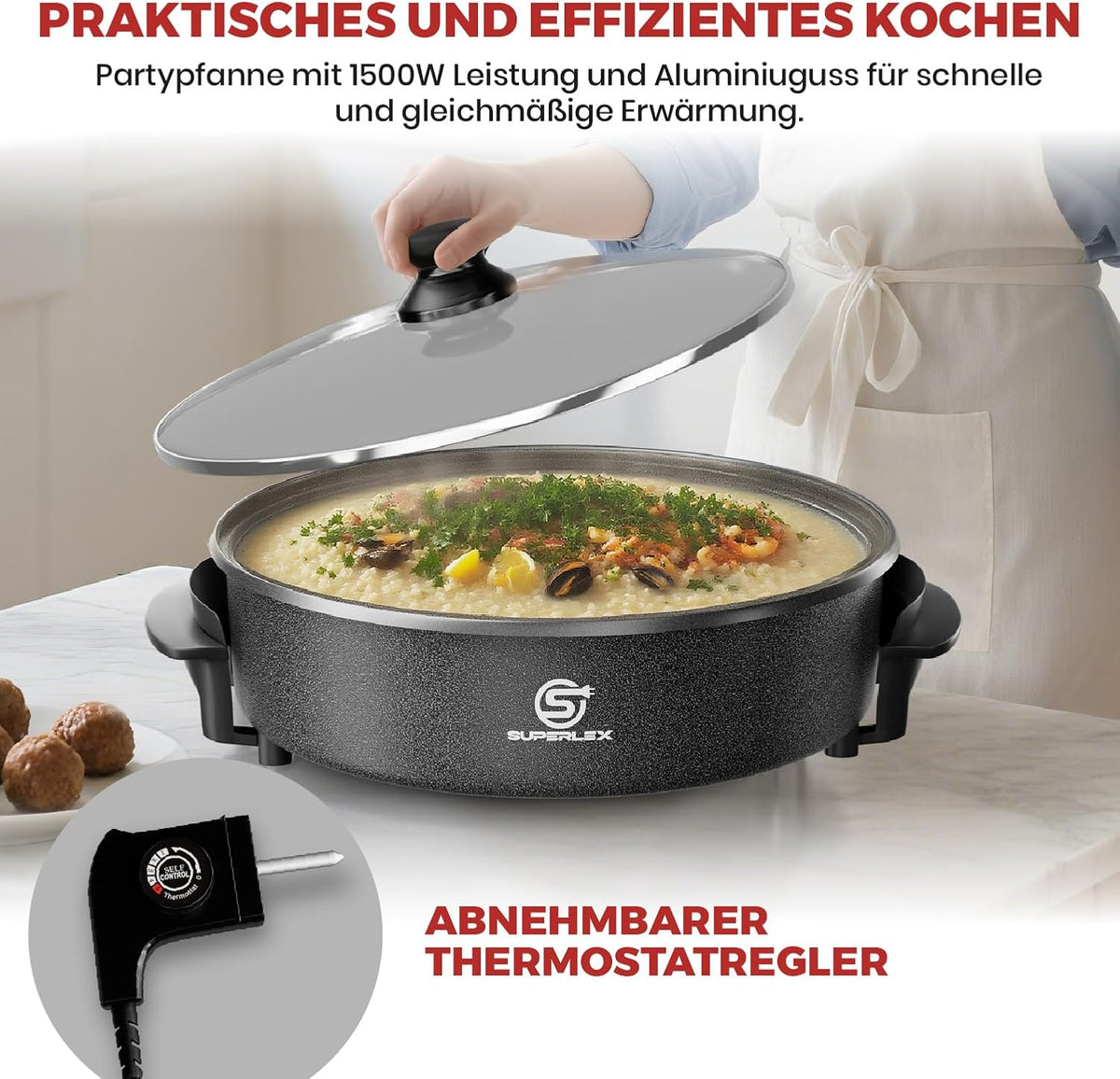 Poêle Électrique Multifonction CHEFFINGER PZP42 1500W - 5 Températures Antiadhésif